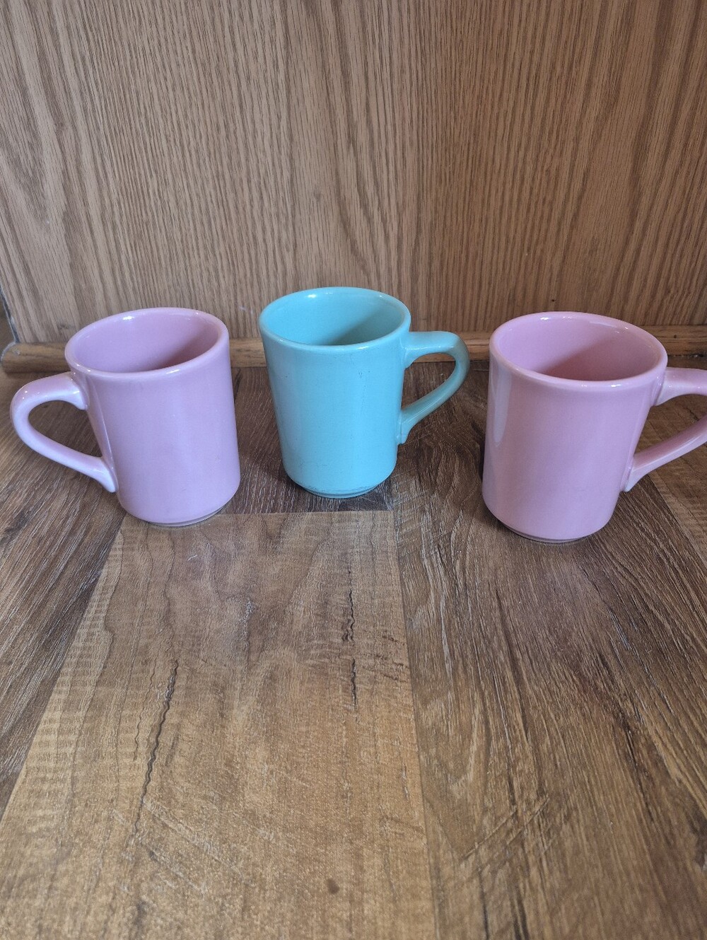 Vintage Fiesta Pastel Ceramic Coffee Mugs - Pink and Aqua Set